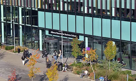 Alliance MBS entrance taken from a high angle on a sunny autumn day.