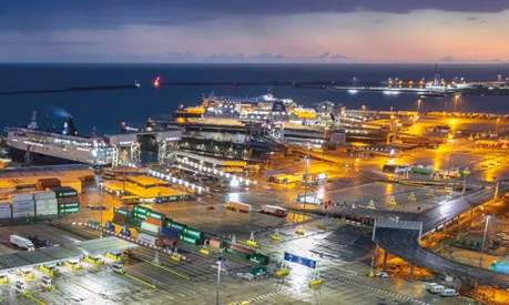 The Port of Dover in Kent at night time