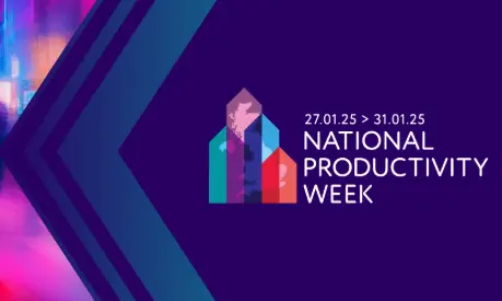 Graphic with National Productivity Week logo on a dark purple background.