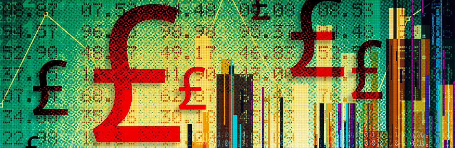 Digital illustration with UK pound symbols