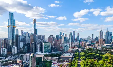 A panorama of Melbourne city and skyline on a sunny afternoon