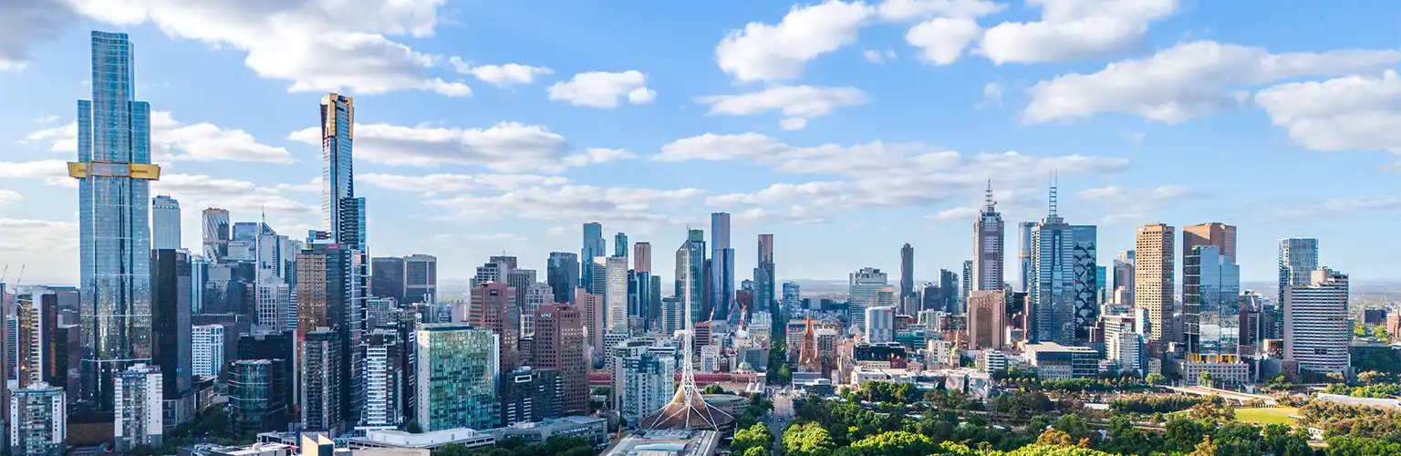 A panorama of Melbourne city and skyline on a sunny afternoon